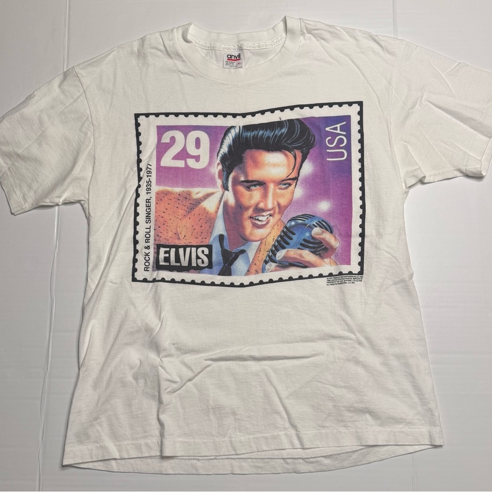 Vintage Elvis Shirt XL Stamp Rock Roll Retro Made In USA Single Stitch (0174)A7‎